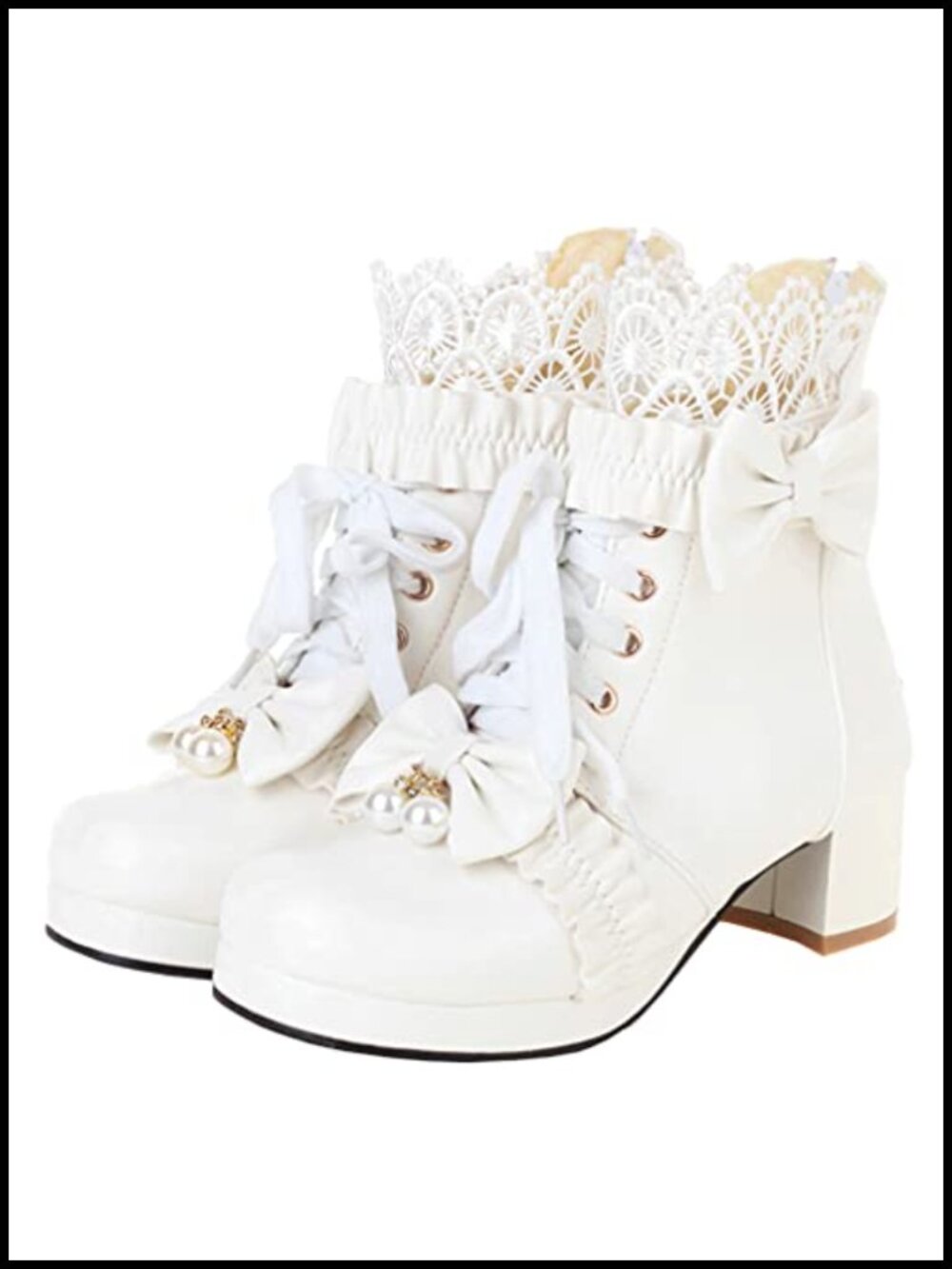 Lace Up Chunky Heel Ankle Boots with Bow Cosplay Winter Shoes
